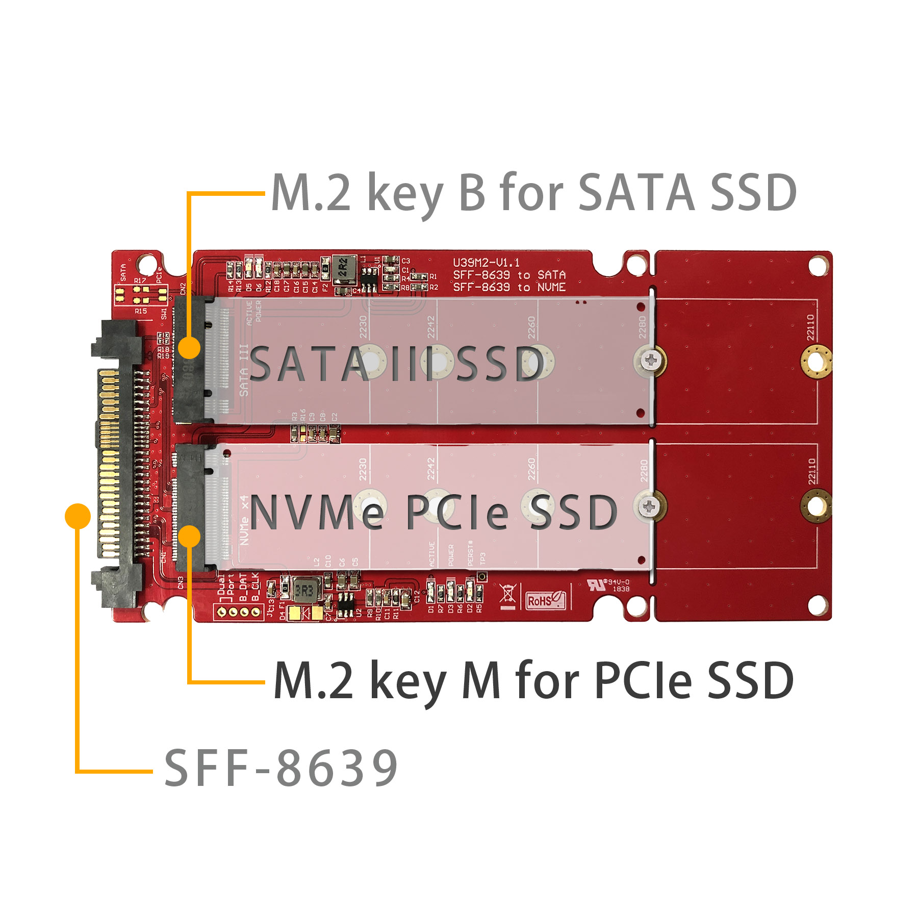 NVME U.2 (SFF8639) PCIe SSD to M.2 Adapter Cable, U.2 to M.2 Converter for  All 2.5'' NVMe SSD, Compatible with Intel P4510, P3500, P3600, 750, P3700